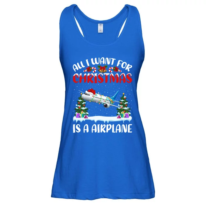 Funny Santa Hat All I Want For Christmas Is A Airplane Gift Ladies Essential Flowy Tank