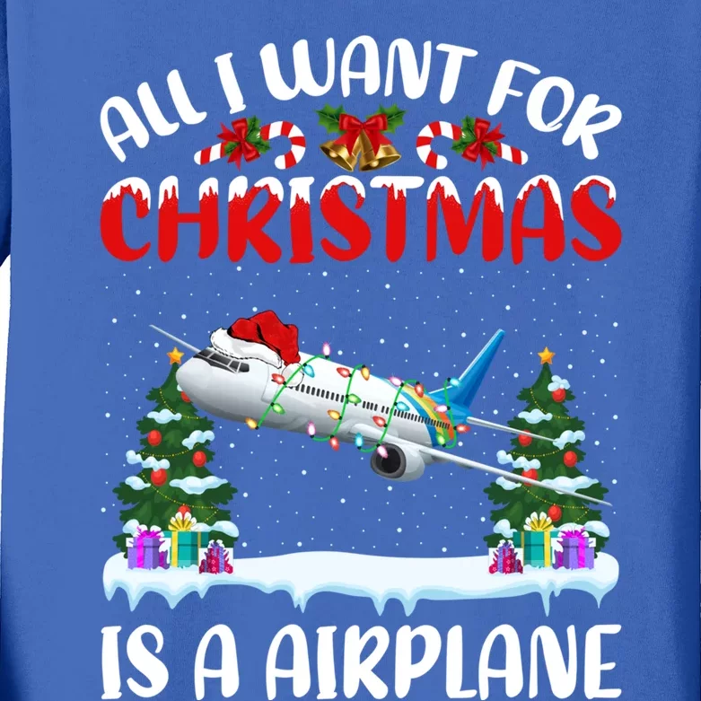 Funny Santa Hat All I Want For Christmas Is A Airplane Gift Kids Long Sleeve Shirt