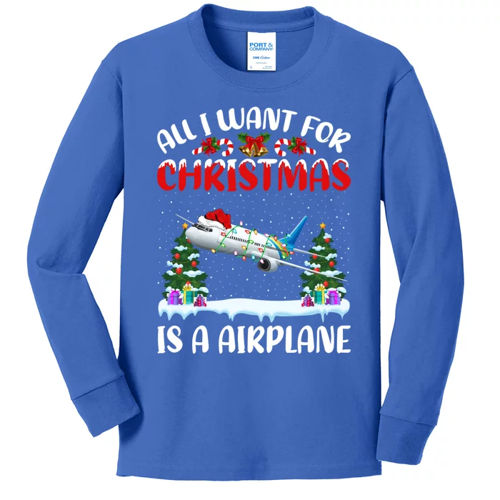 Funny Santa Hat All I Want For Christmas Is A Airplane Gift Kids Long Sleeve Shirt