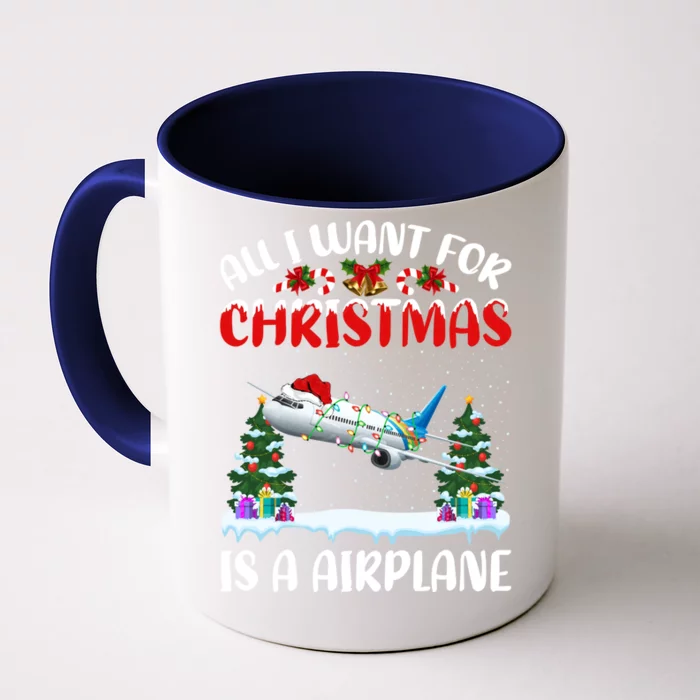 Funny Santa Hat All I Want For Christmas Is A Airplane Gift Front & Back Coffee Mug