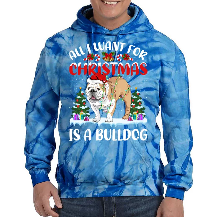 Funny Santa Hat All I Want For Christmas Is A Bulldog Great Gift Tie Dye Hoodie