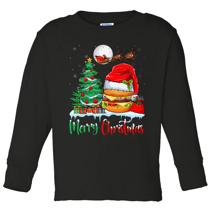 Festive Santa Hat Hamburger Christmas Holiday Gift Toddler Long Sleeve Shirt