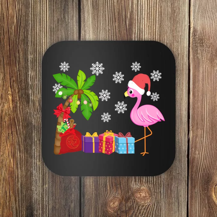 Flamingo Santa Hat Christmas In July Hawaiian Lover Holiday Coaster