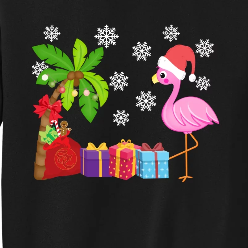 Flamingo Santa Hat Christmas In July Hawaiian Lover Holiday Tall Sweatshirt