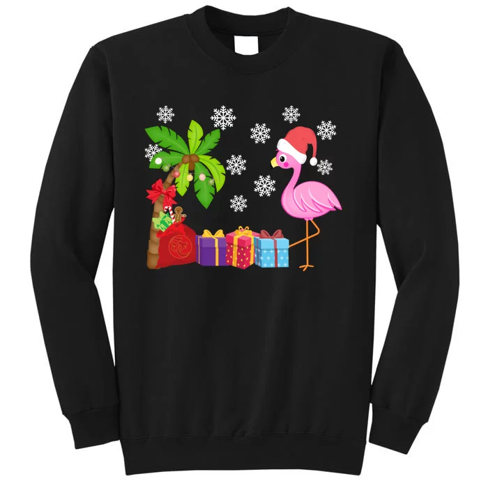 Flamingo Santa Hat Christmas In July Hawaiian Lover Holiday Tall Sweatshirt