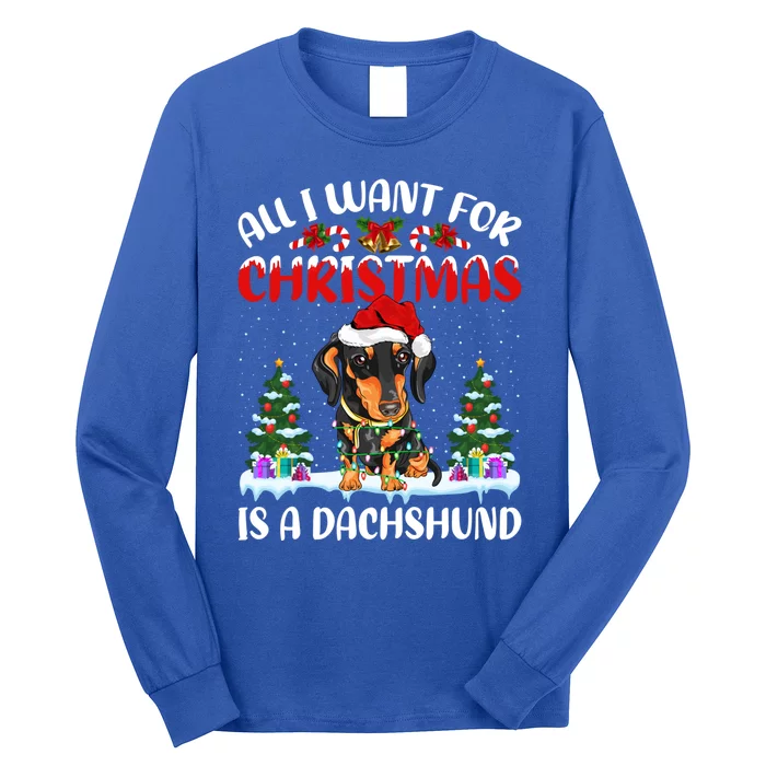 Funny Santa Hat All I Want For Christmas Is A Dachshund Gift Long Sleeve Shirt