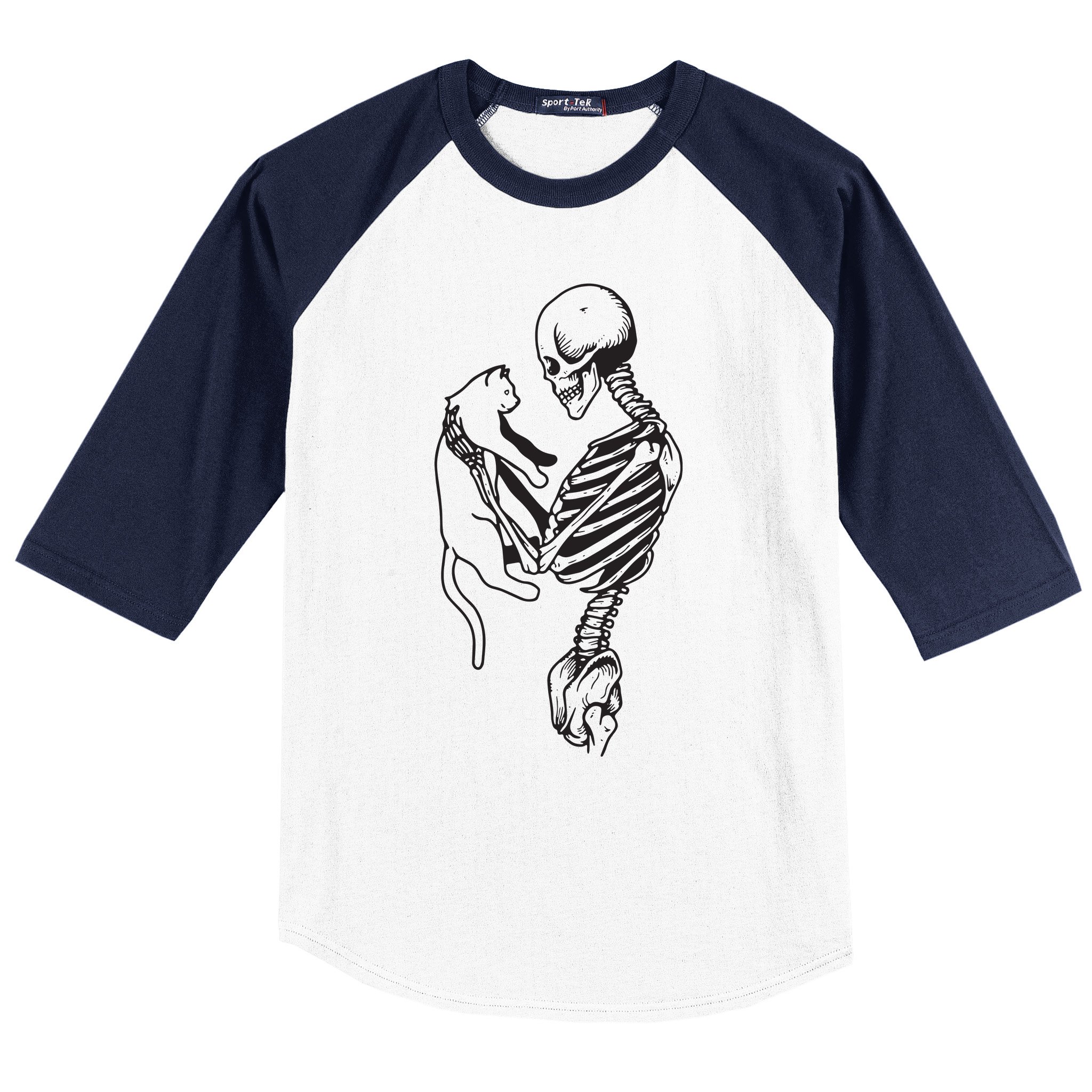 Cat and Skeleton - Halloween - Baseball T-Shirt