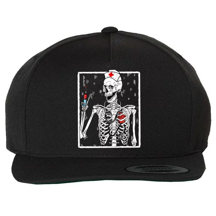 Funny Skeleton Halloween Nurse Nursing Night Shift Gift Wool Snapback Cap