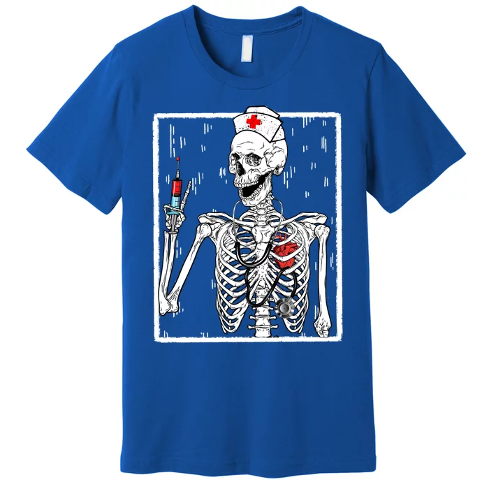 Funny Skeleton Halloween Nurse Nursing Night Shift Gift Premium T-Shirt