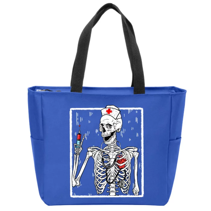 Funny Skeleton Halloween Nurse Nursing Night Shift Gift Zip Tote Bag