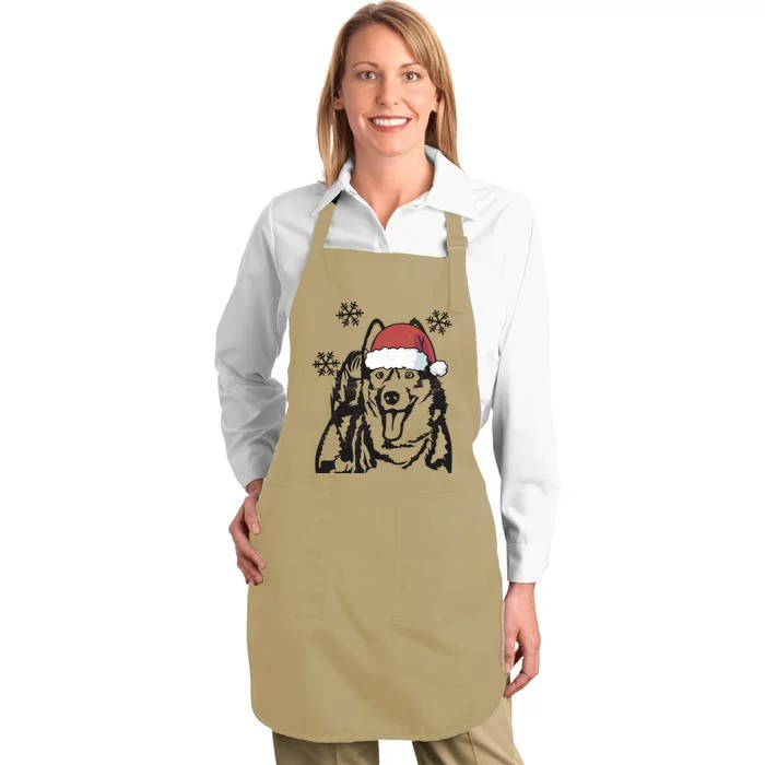 Funny Siberian Husky Christmas Santa Hat Xmas Mom Dad Cool Gift Full-Length Apron With Pocket