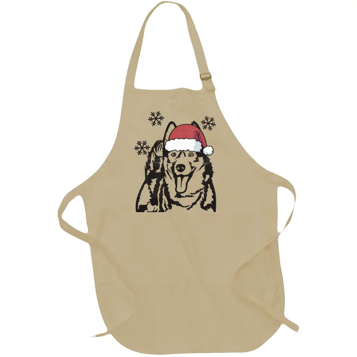 Funny Siberian Husky Christmas Santa Hat Xmas Mom Dad Cool Gift Full-Length Apron With Pocket