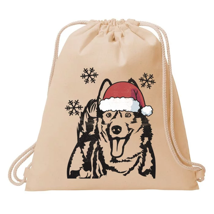 Funny Siberian Husky Christmas Santa Hat Xmas Mom Dad Cool Gift Drawstring Bag