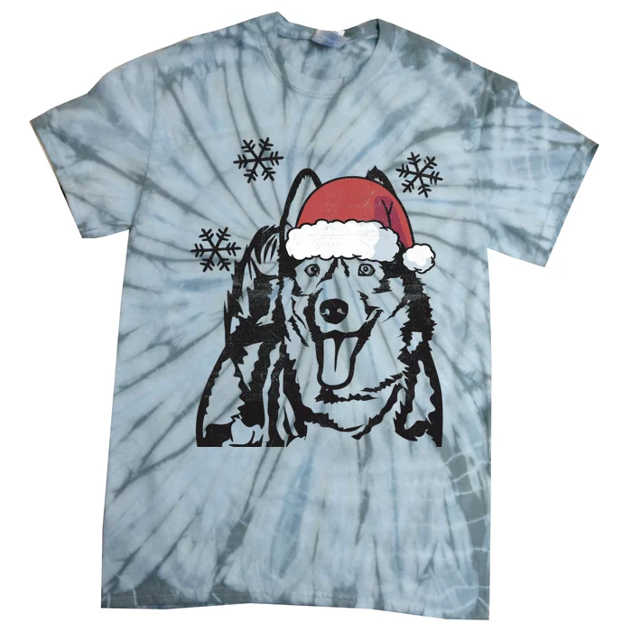 Funny Siberian Husky Christmas Santa Hat Xmas Mom Dad Cool Gift Tie-Dye T-Shirt