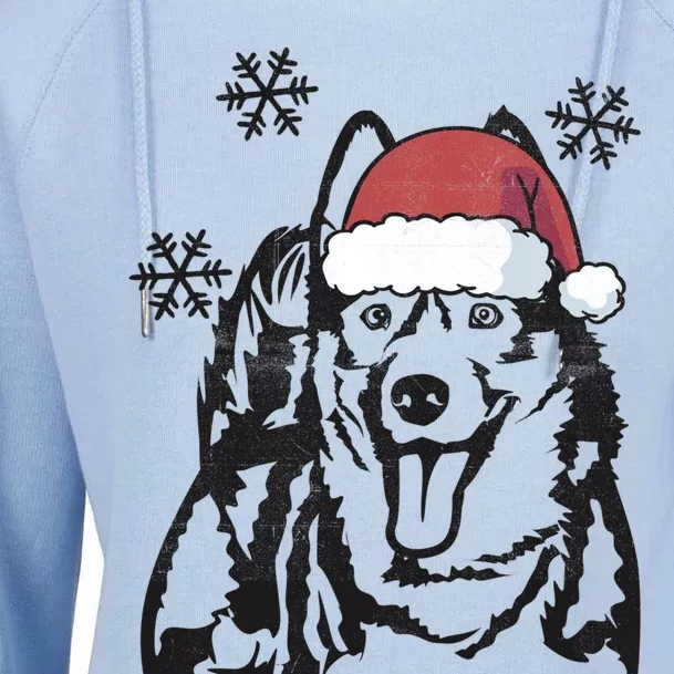 Funny Siberian Husky Christmas Santa Hat Xmas Mom Dad Cool Gift Womens Funnel Neck Pullover Hood