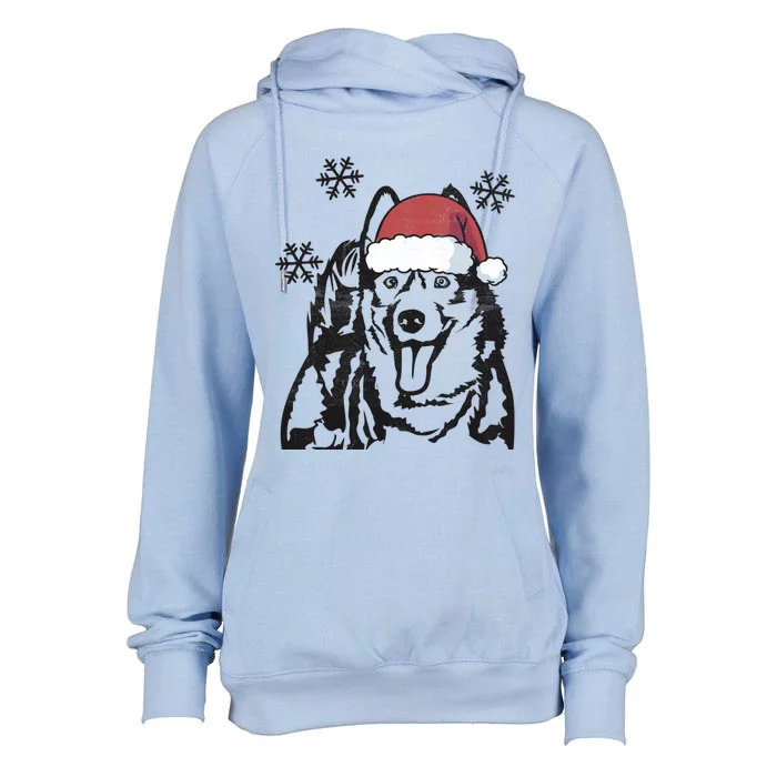 Funny Siberian Husky Christmas Santa Hat Xmas Mom Dad Cool Gift Womens Funnel Neck Pullover Hood