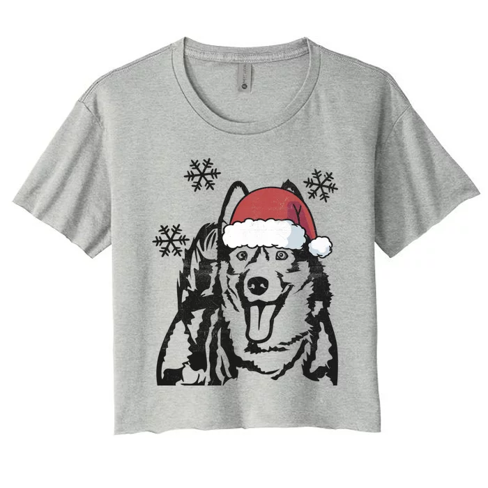 Funny Siberian Husky Christmas Santa Hat Xmas Mom Dad Cool Gift Women's Crop Top Tee