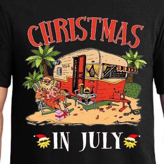 Funny Santa Hawaii Retro Camping RV Christmas in July Pajama Set