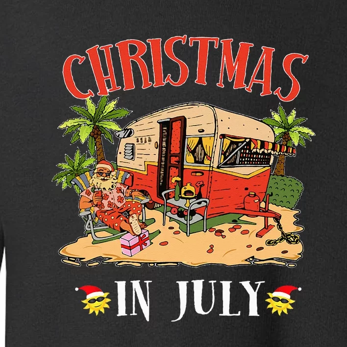 Funny Santa Hawaii Retro Camping RV Christmas in July Toddler Sweatshirt