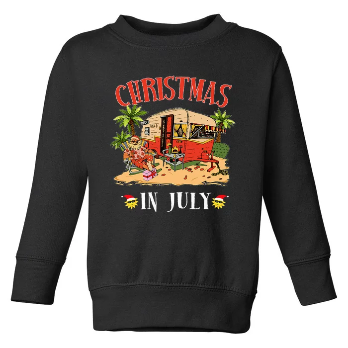 Funny Santa Hawaii Retro Camping RV Christmas in July Toddler Sweatshirt