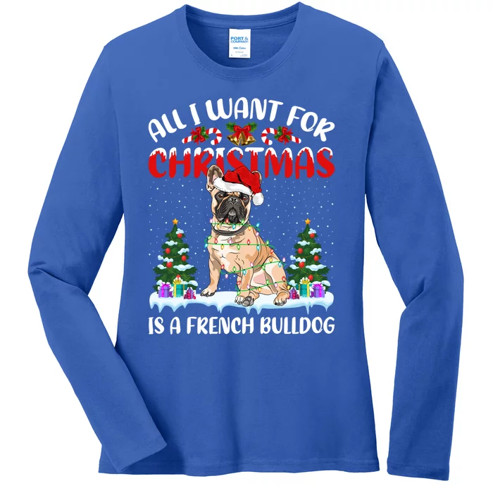 Funny Santa Hat All I Want For Christmas Is A French Bulldog Gift Ladies Long Sleeve Shirt