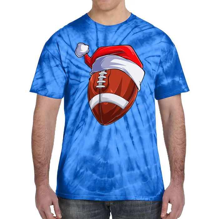 Football Santa Hat Christmas Pajama Cool Sport XMas Tie-Dye T-Shirt