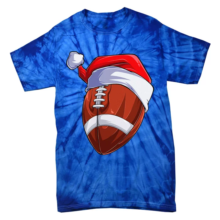 Football Santa Hat Christmas Pajama Cool Sport XMas Tie-Dye T-Shirt