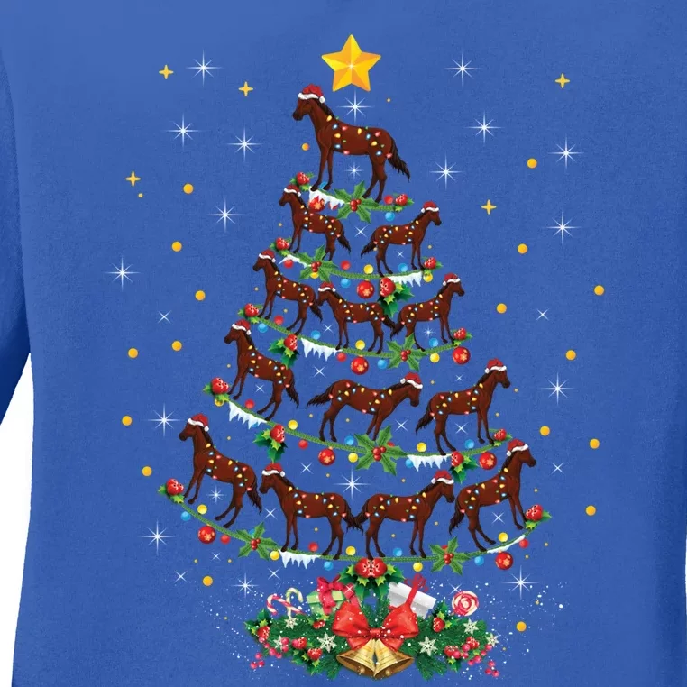 Funny Santa Horses Lover Xmas Gift Horse Christmas Tree Gift Ladies Long Sleeve Shirt