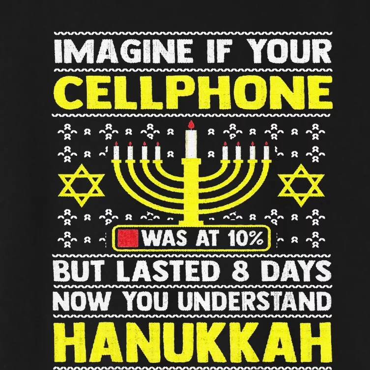 Funny Sarcastic Hanukkah Chanukah Cellphone Ugly Sweater Women's Crop Top Tee