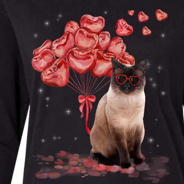 Funny Siamese Heart Valentines Day Cat Dad Mom Gift Womens Cotton Relaxed Long Sleeve T-Shirt