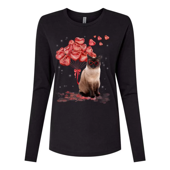 Funny Siamese Heart Valentines Day Cat Dad Mom Gift Womens Cotton Relaxed Long Sleeve T-Shirt