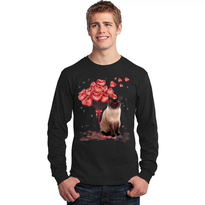 Funny Siamese Heart Valentines Day Cat Dad Mom Gift Long Sleeve Shirt