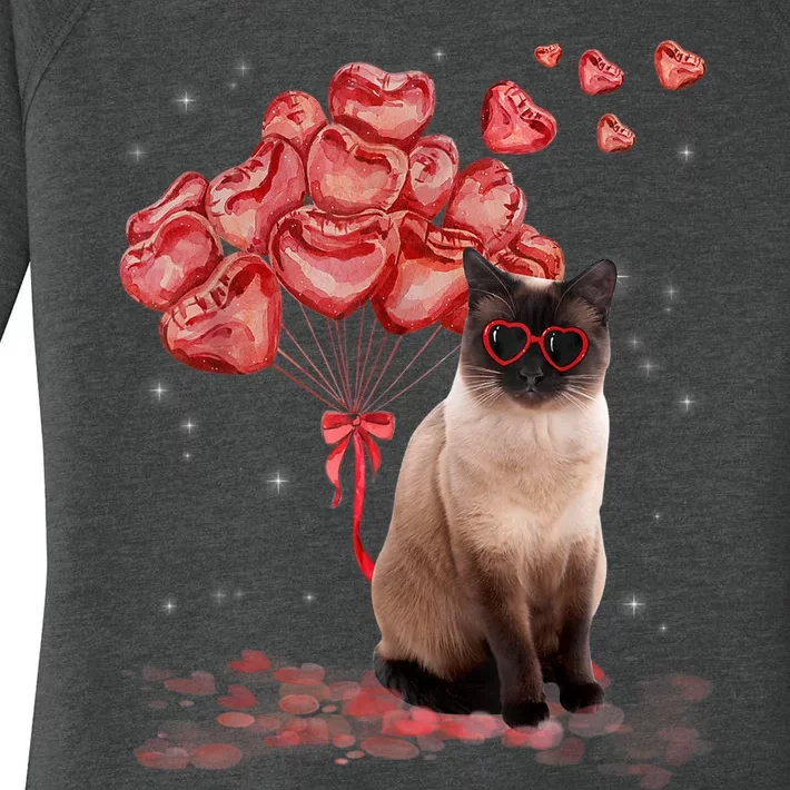 Funny Siamese Heart Valentines Day Cat Dad Mom Gift Women's Perfect Tri Tunic Long Sleeve Shirt