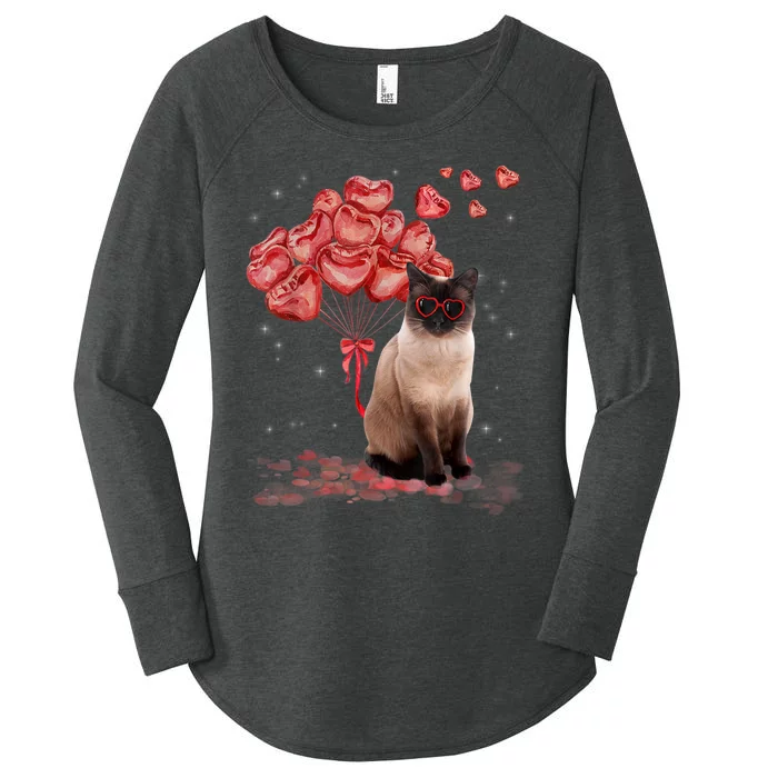 Funny Siamese Heart Valentines Day Cat Dad Mom Gift Women's Perfect Tri Tunic Long Sleeve Shirt