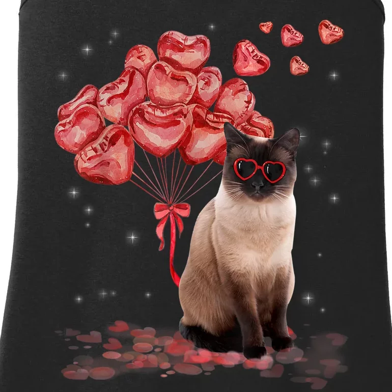 Funny Siamese Heart Valentines Day Cat Dad Mom Gift Ladies Essential Tank