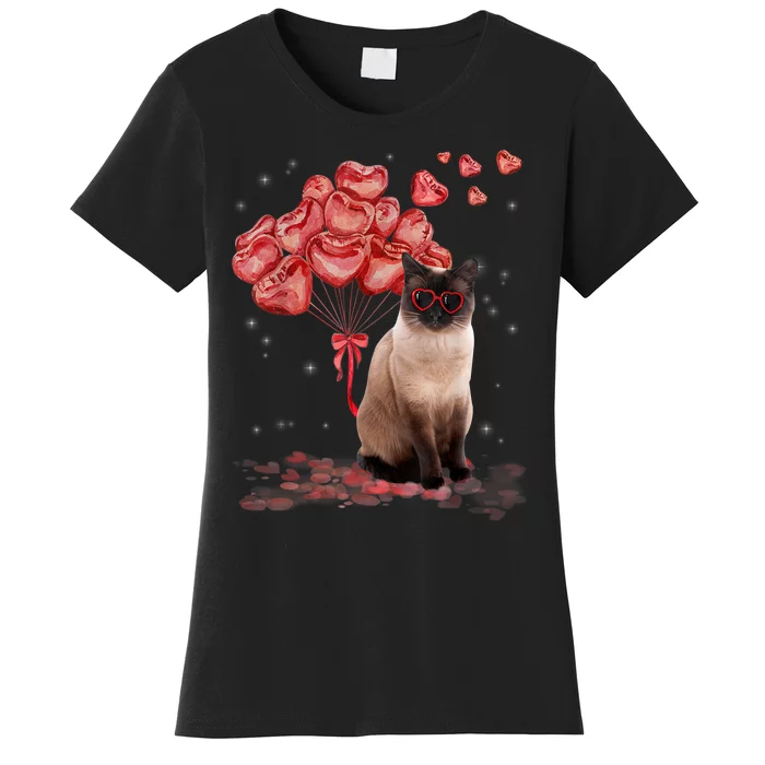 Funny Siamese Heart Valentines Day Cat Dad Mom Gift Women's T-Shirt