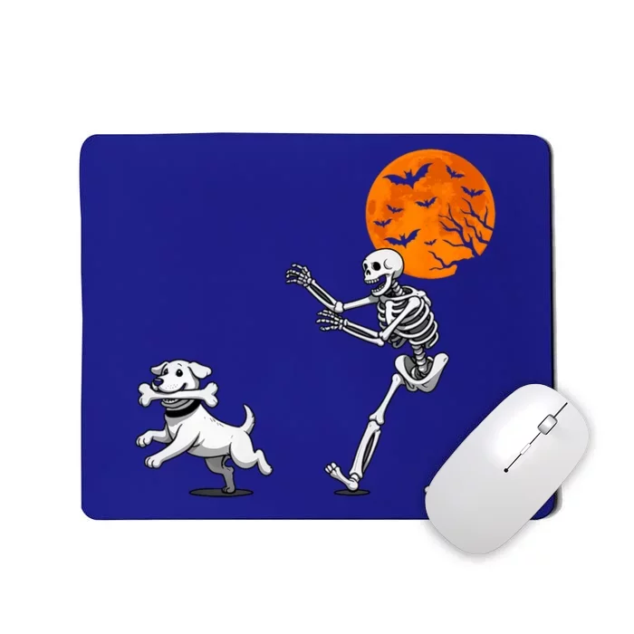 Funny Spooky Humor Halloween Skeleton Chasing Dog Mousepad