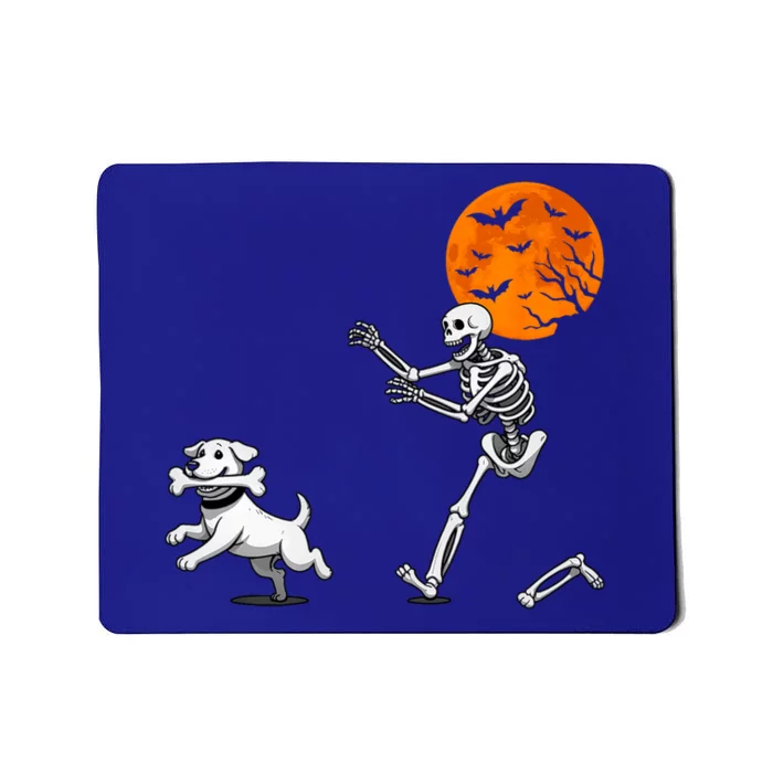 Funny Spooky Humor Halloween Skeleton Chasing Dog Mousepad