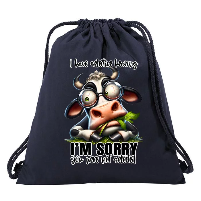 Funny Selective Hearing Sarcastic Cow Drawstring Bag