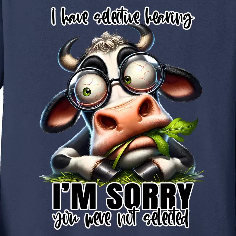 Funny Selective Hearing Sarcastic Cow Kids Long Sleeve Shirt