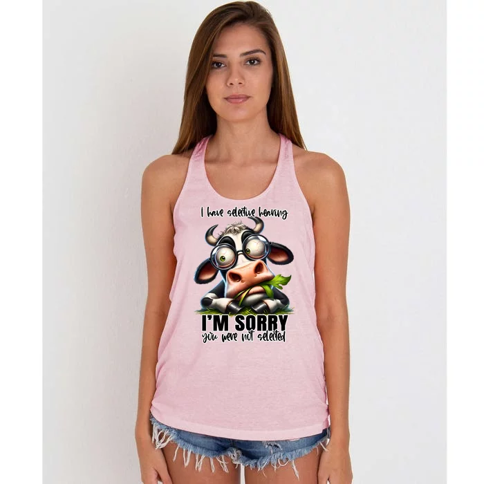 Funny Selective Hearing Sarcastic Cow Women's Knotted Racerback Tank