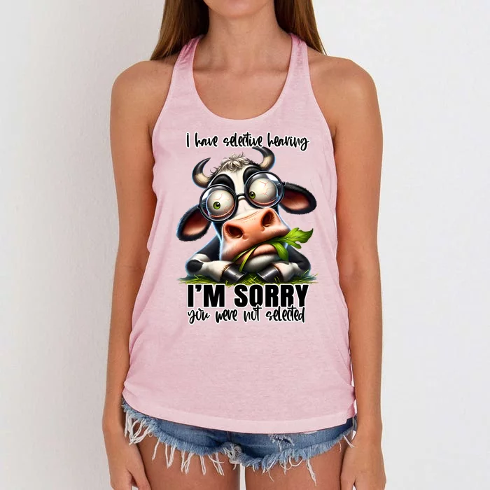 Funny Selective Hearing Sarcastic Cow Women's Knotted Racerback Tank