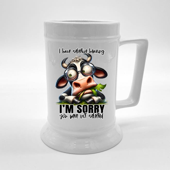 Funny Selective Hearing Sarcastic Cow Front & Back Beer Stein