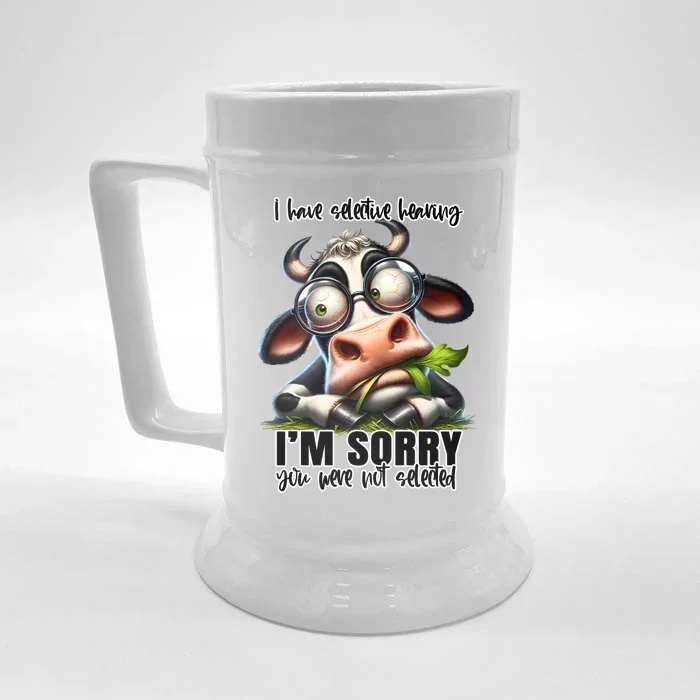 Funny Selective Hearing Sarcastic Cow Front & Back Beer Stein