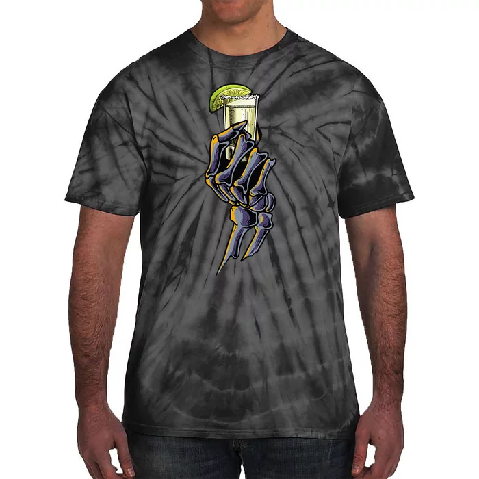 Funny Skeleton Hand With Tequila Alcohol Party Tie-Dye T-Shirt