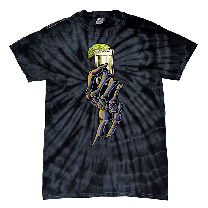 Funny Skeleton Hand With Tequila Alcohol Party Tie-Dye T-Shirt