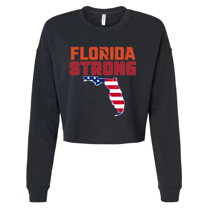 Florida Strong Hurricane Ian Support Florida American Flag Cropped Pullover Crew