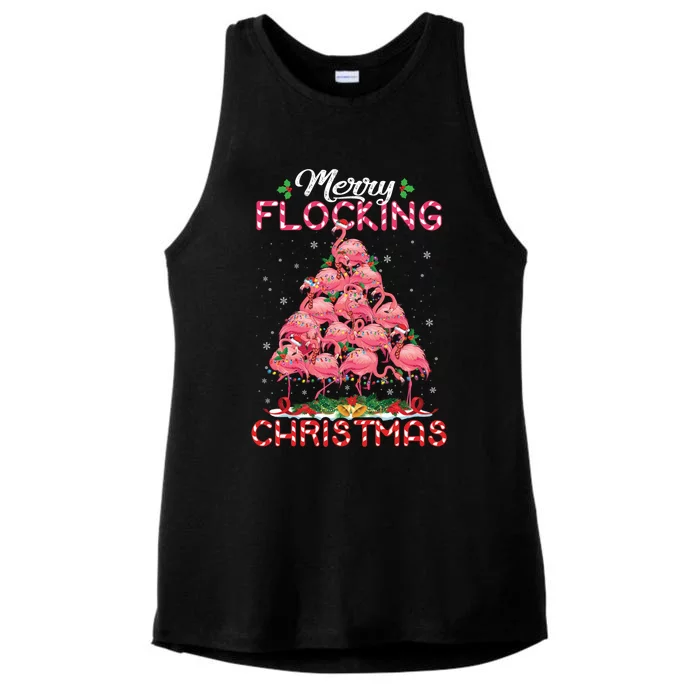 Flamingo Santa Hat Reindeer Xmas Merry Flocking Christmas Gift Ladies Tri-Blend Wicking Tank