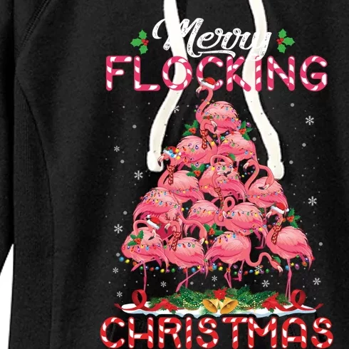 Flamingo Santa Hat Reindeer Xmas Merry Flocking Christmas Gift Women's Fleece Hoodie