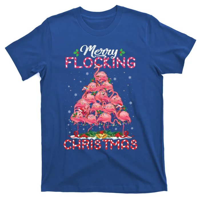 Flamingo Santa Hat Reindeer Xmas Merry Flocking Christmas Gift T-Shirt